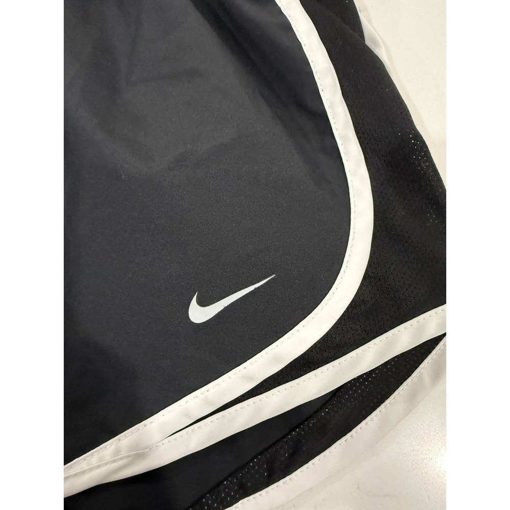 NIKE Womens Size Small Dri-FIT Black white trim Running Shorts Drawstring Swoosh - Picture 2 of 6
